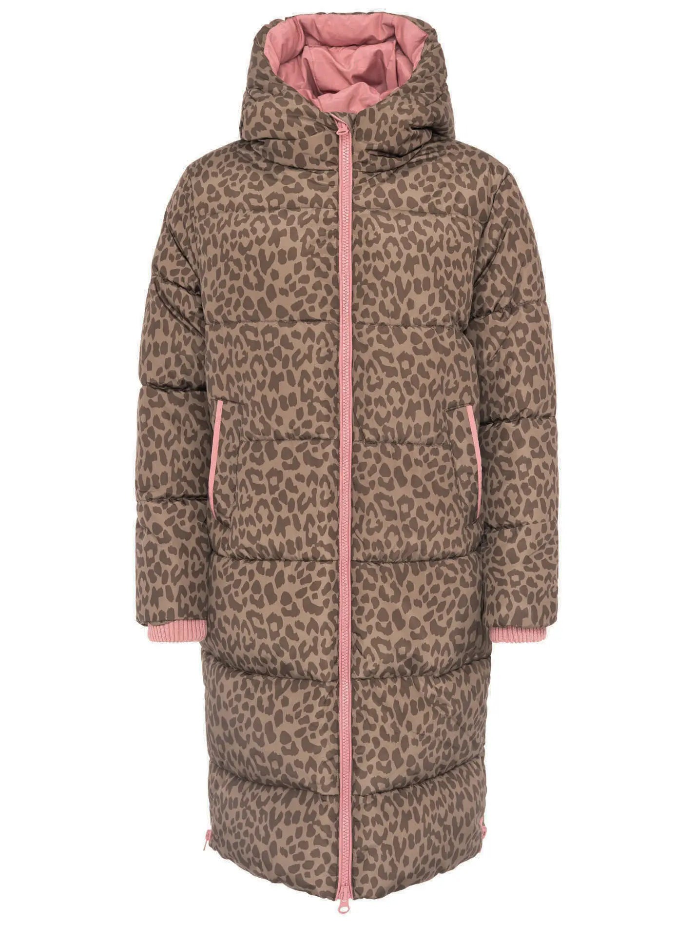 Langer Steppmantel "Leo AOP" Taupe