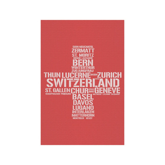 KULTSCHTOFF Küchentuch Swiss Cross Städte, Rot