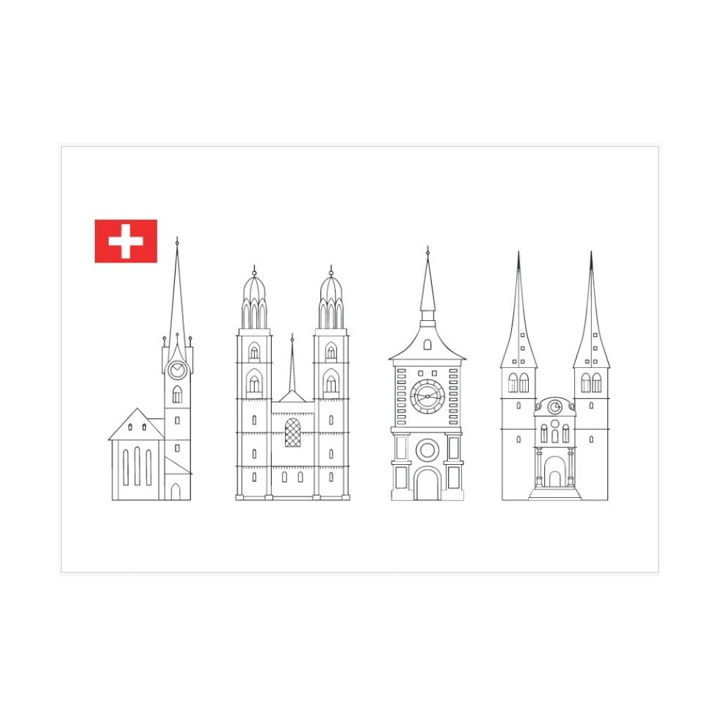 mumix A6 Postkarte Schweizer Sehenswürdigkeiten