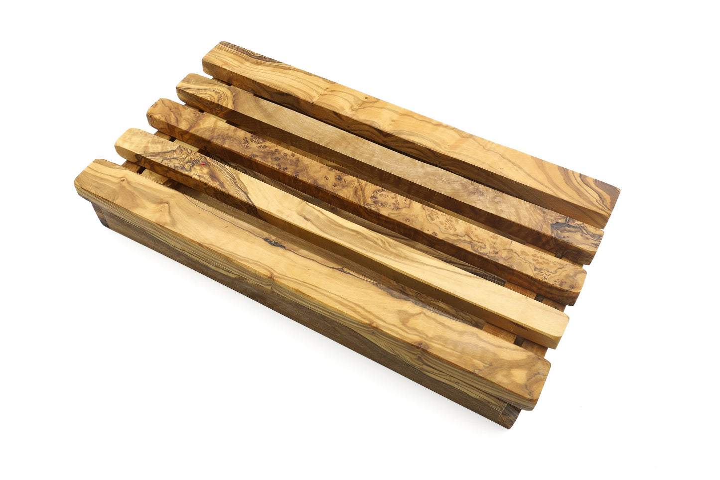 Olive wood rectangular bread cutting board with crumb catcher