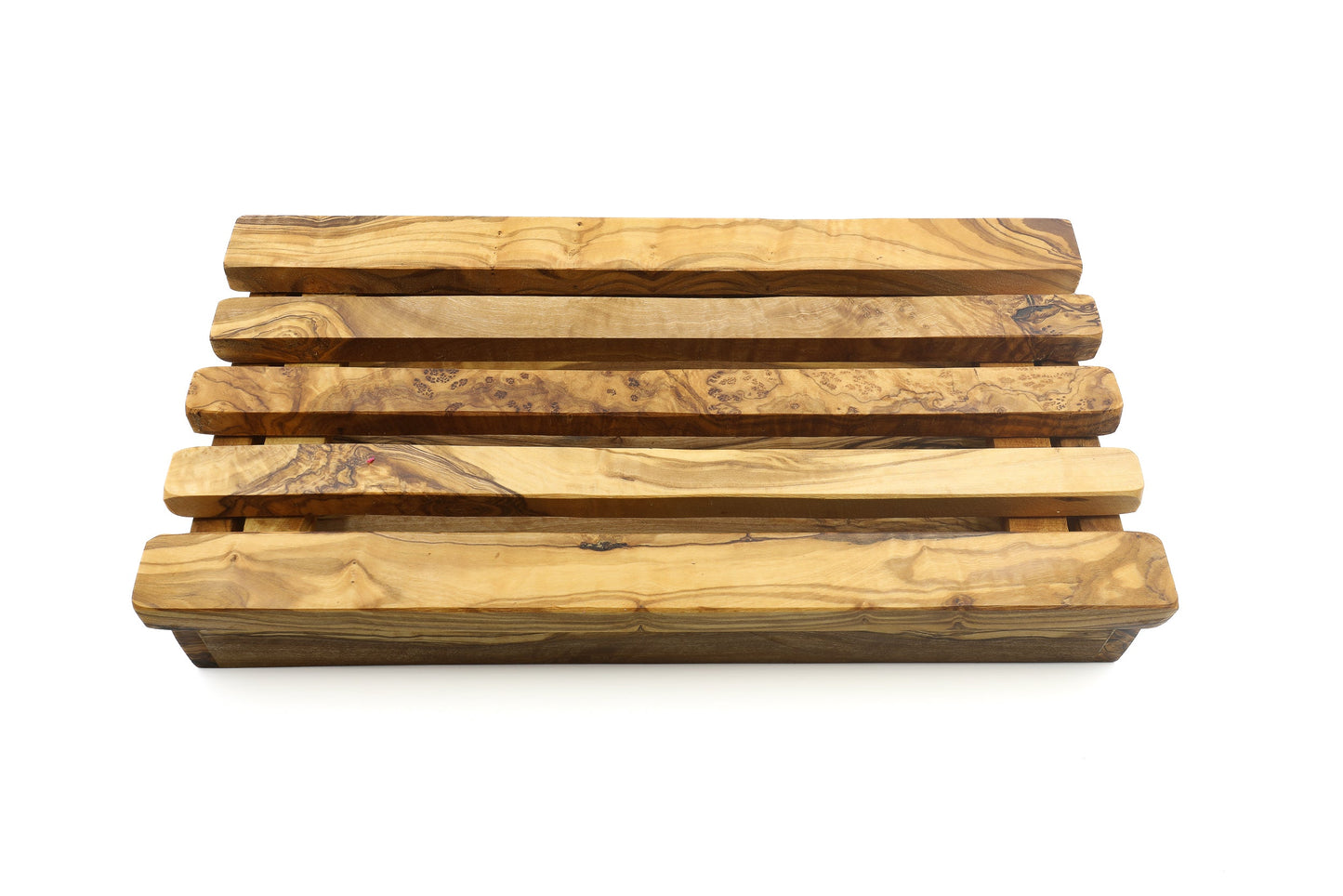 Olive wood rectangular bread cutting board with crumb catcher