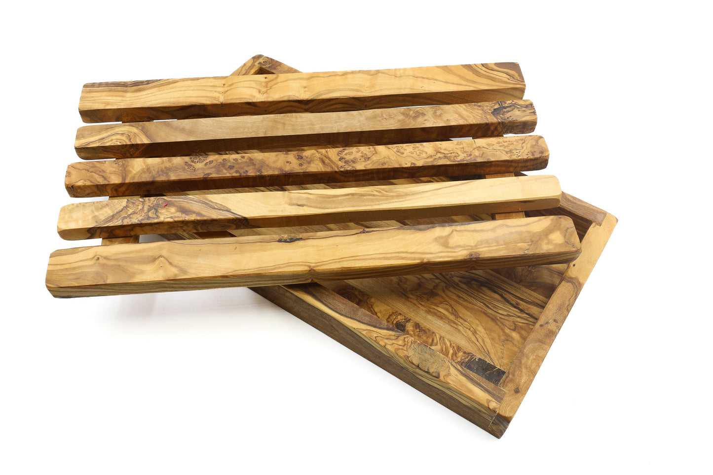 Olive wood rectangular bread cutting board with crumb catcher