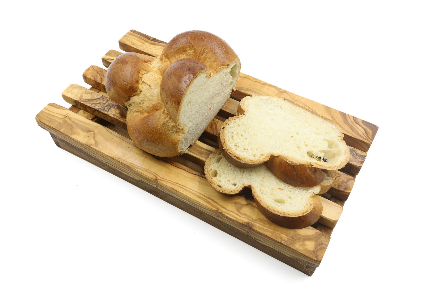 Olive wood rectangular bread cutting board with crumb catcher