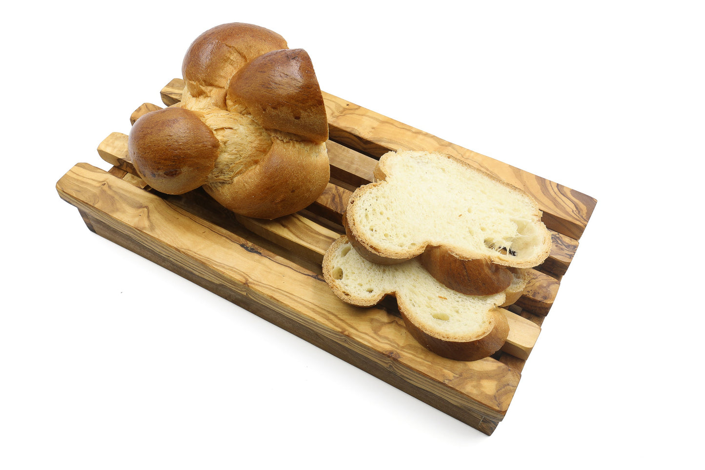 Olive wood rectangular bread cutting board with crumb catcher