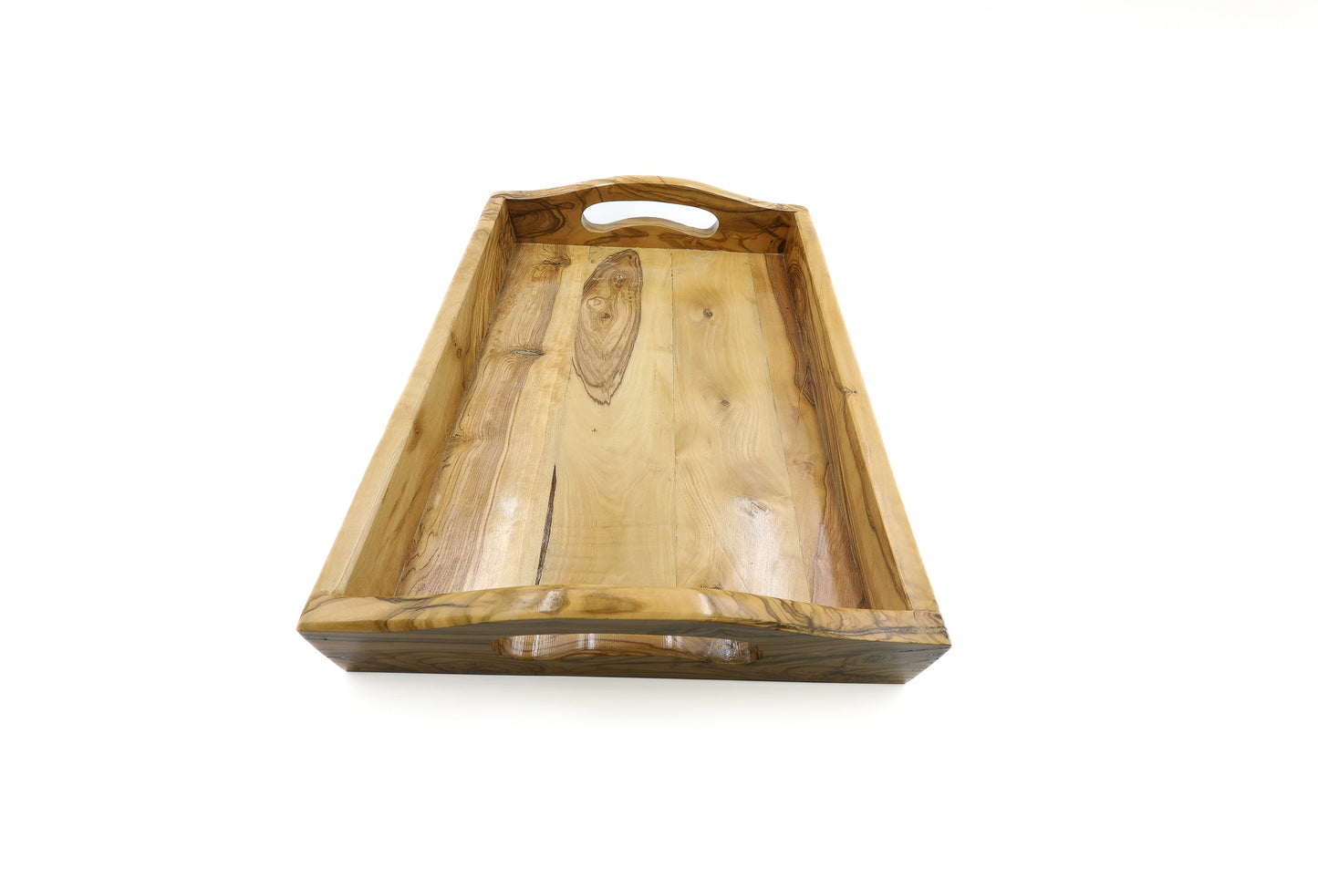 Rectangular olive wood serving tray with handles