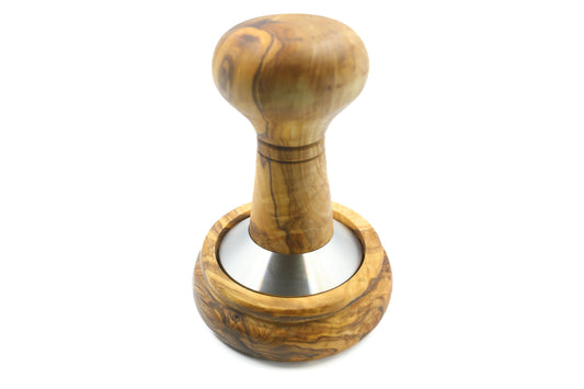 Olive wood and stainless steel coffee tamper with holder