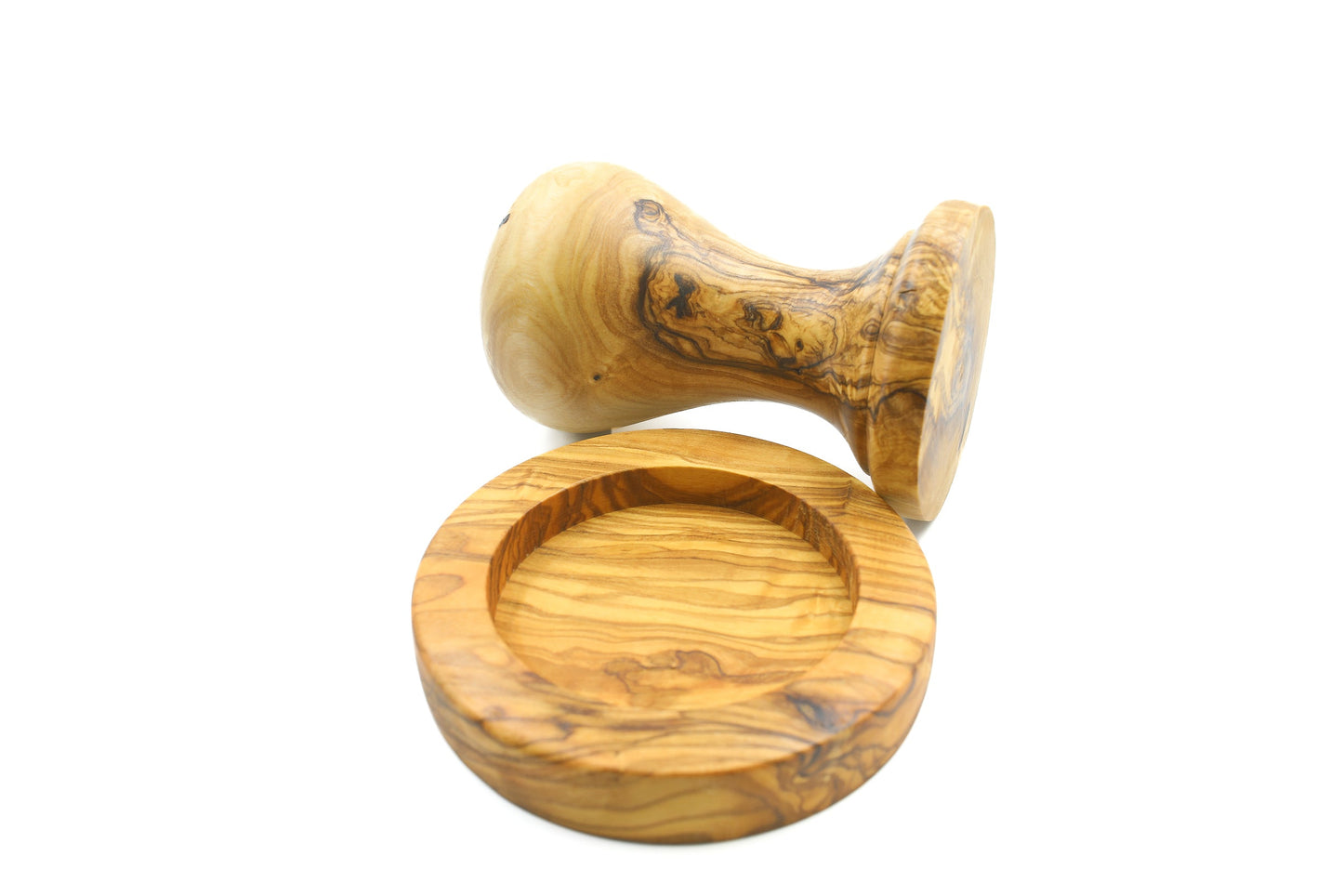 Olive wood coffee tamper with holder, unibody espresso presser