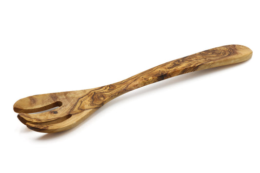 Olive wood forked spoon, salad server