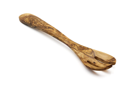 Olive wood forked spoon, salad server