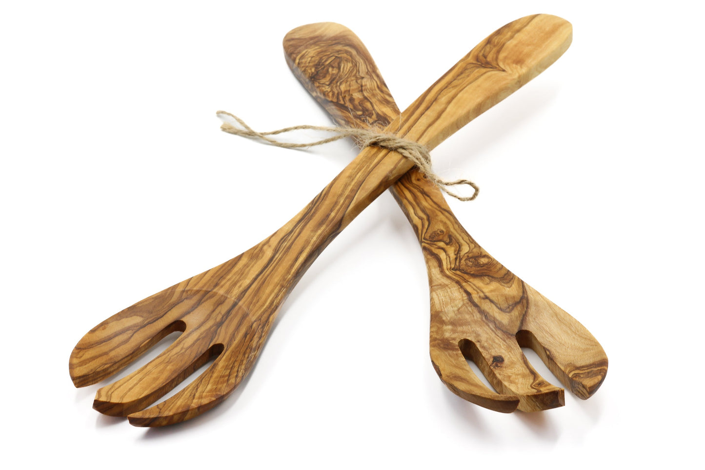 Olive wood forked spoon, salad server