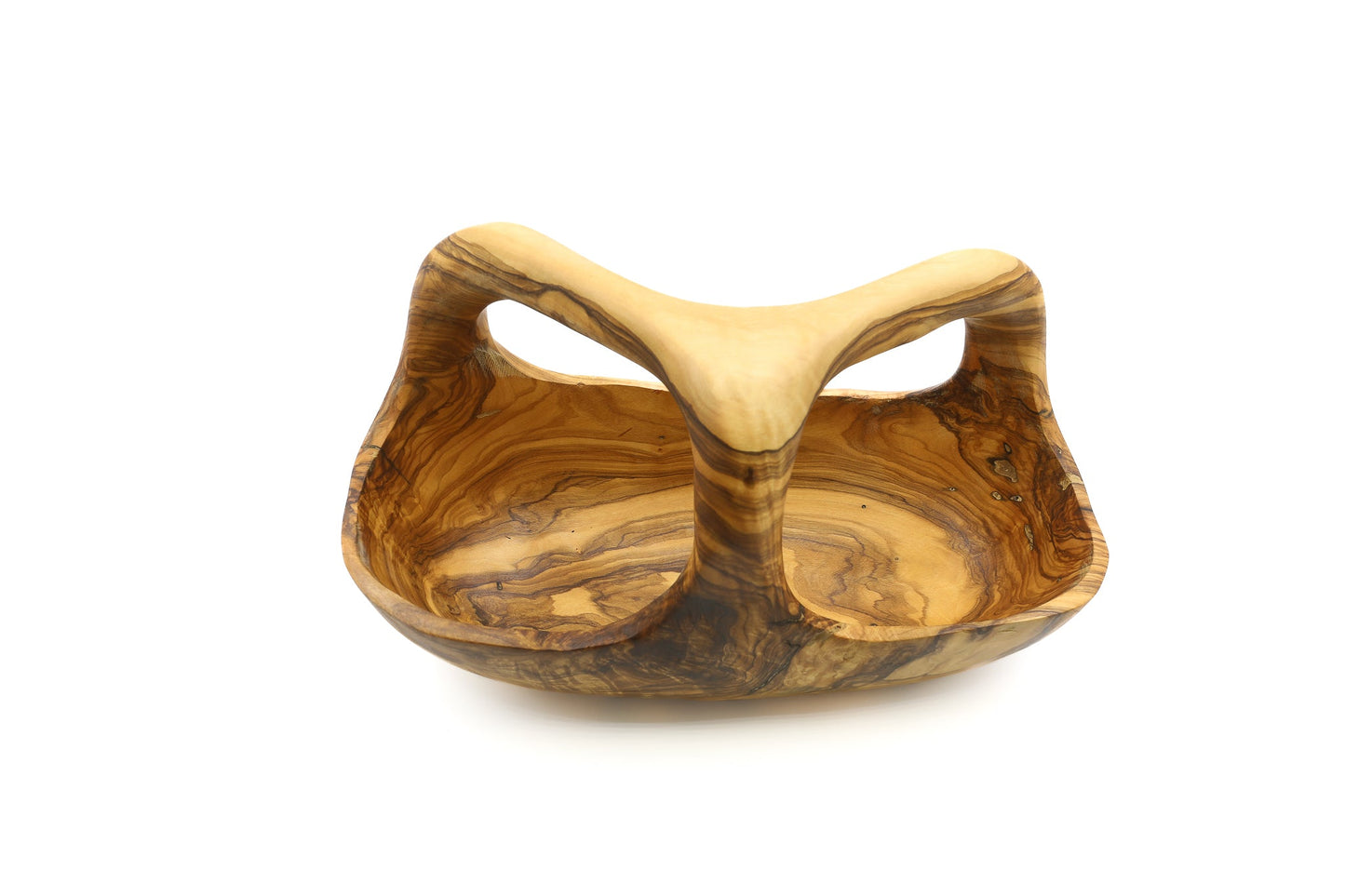 Olive wood fruit basket with handle