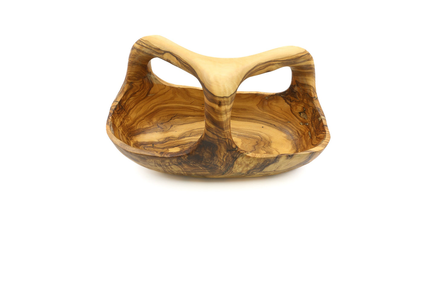 Olive wood fruit basket with handle