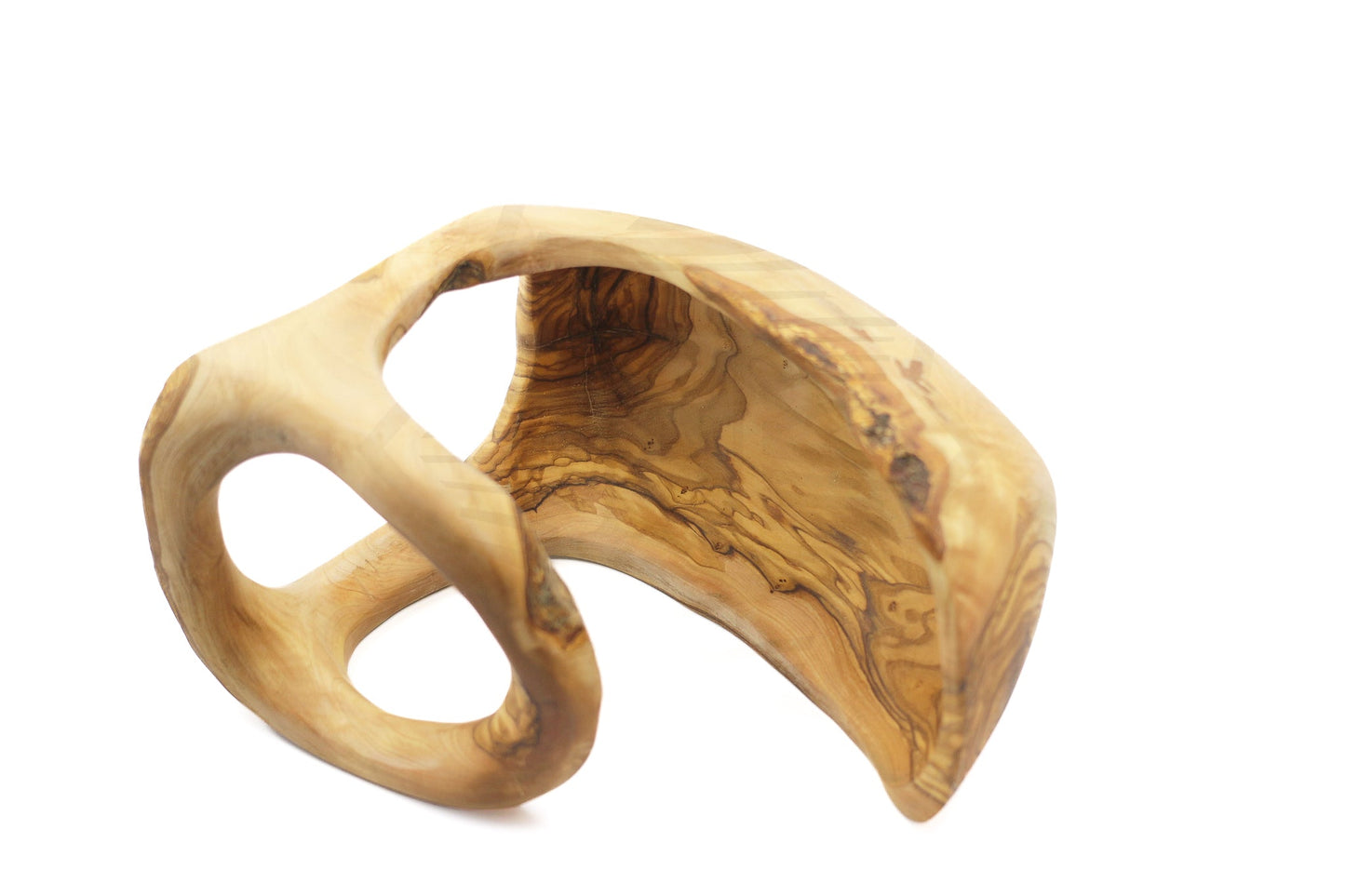 Olive wood fruit basket with handle