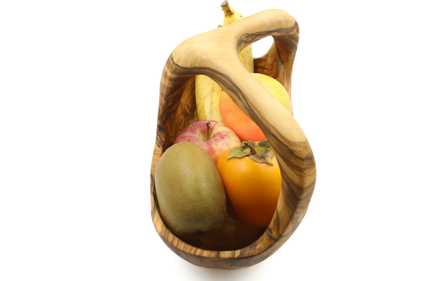 Olive wood fruit basket with handle