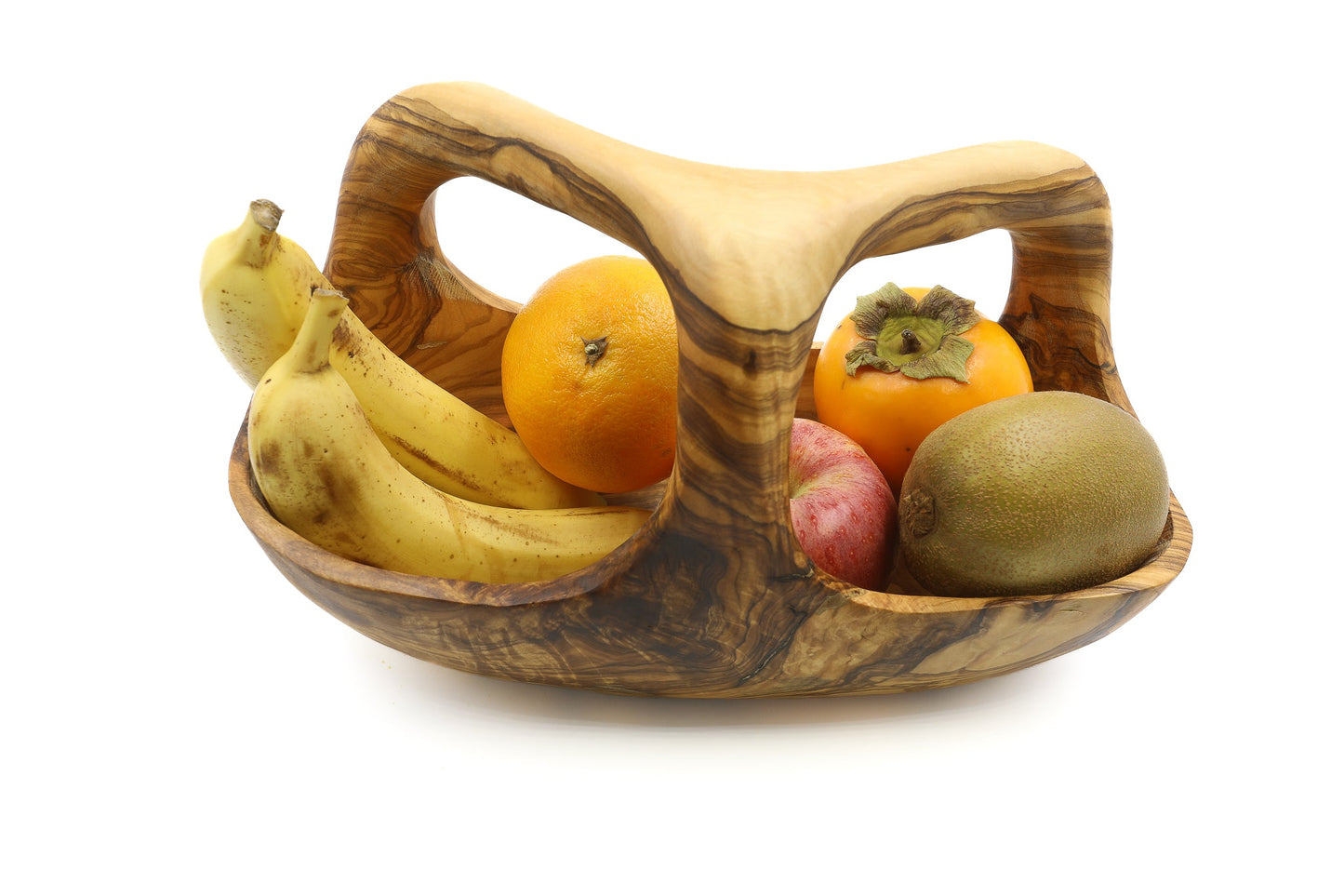 Olive wood fruit basket with handle