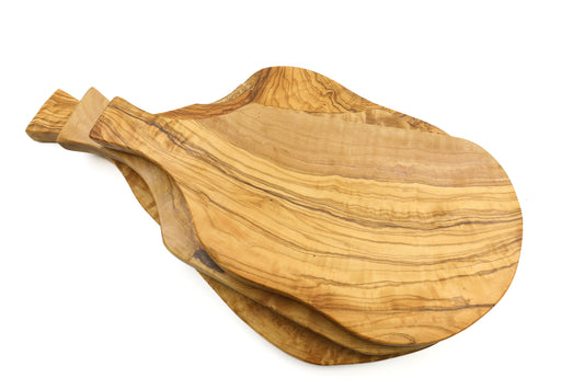 Irregular olive wood cutting board with handle, beef thigh shape