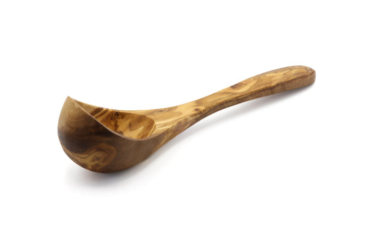 Olive wood ladle, soup spoon serving