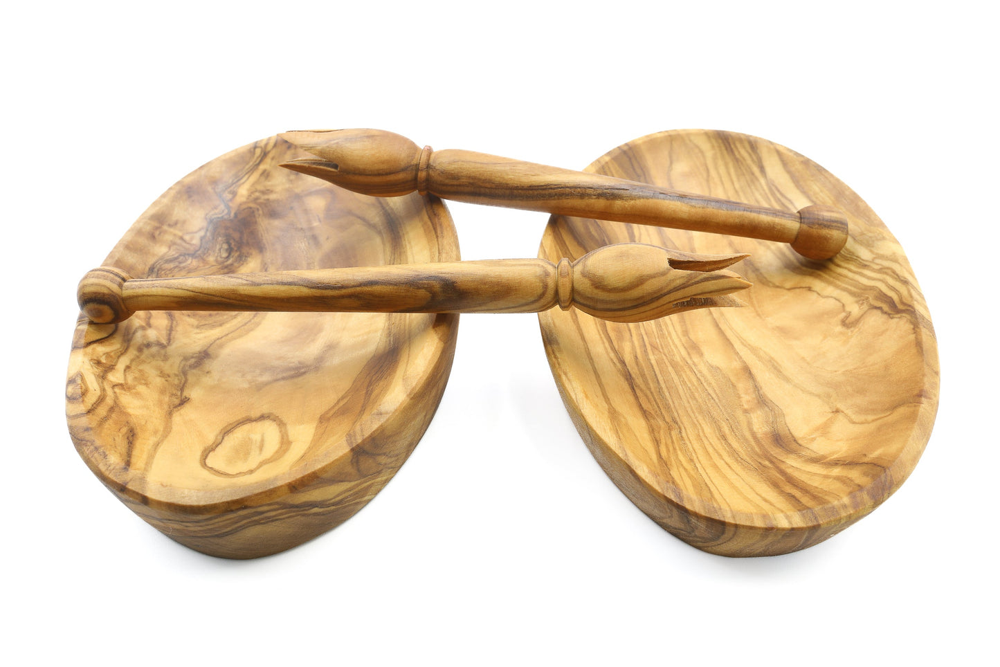 Oval bowl with olive picker set handmade of olive wood