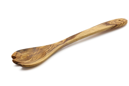 Olive wood toothed spoon, salad server fork