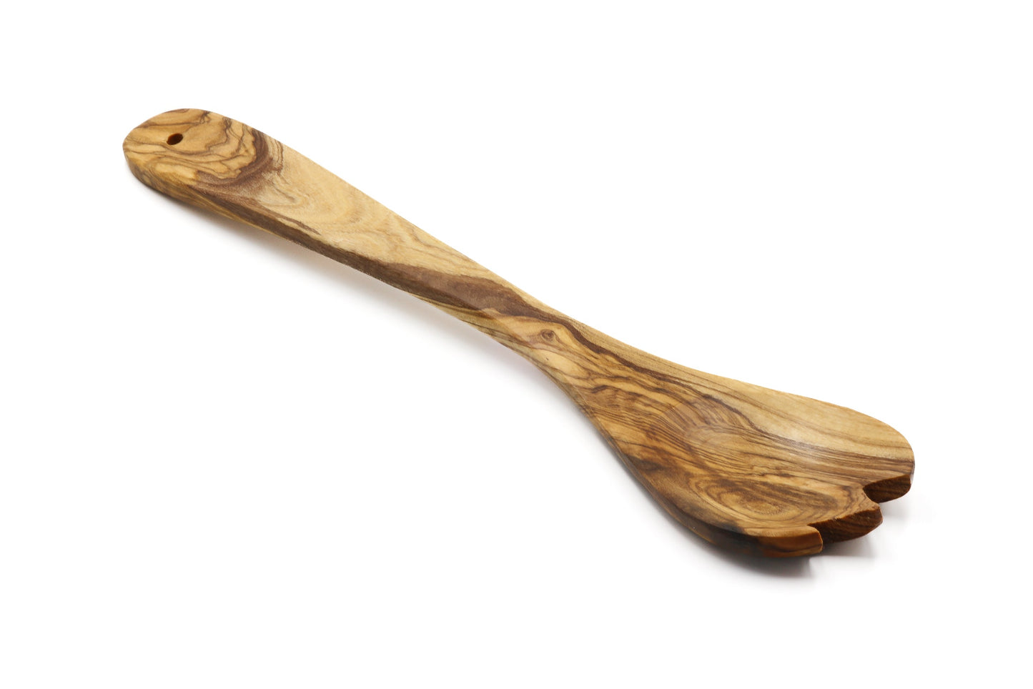 Olive wood toothed spoon, salad server fork