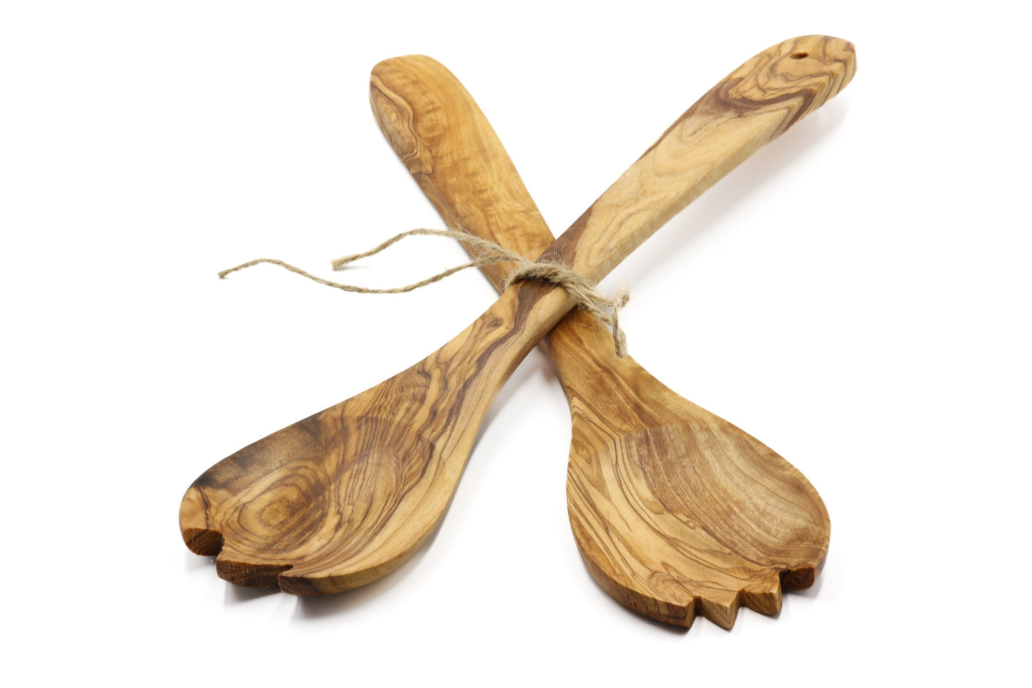 Olive wood toothed spoon, salad server fork