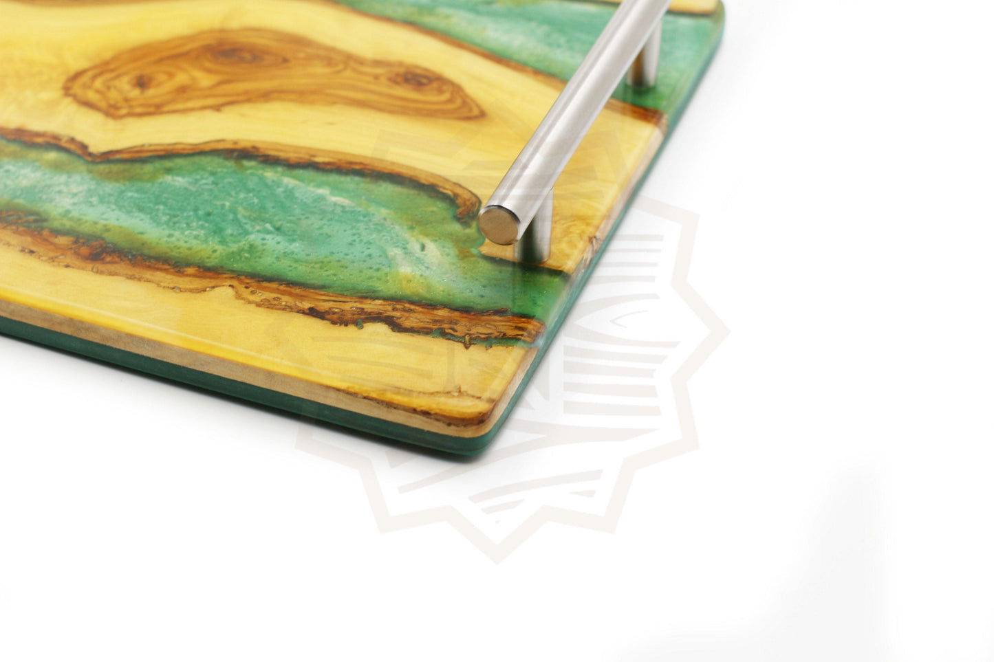 Rectangular olive wood serving tray with handles