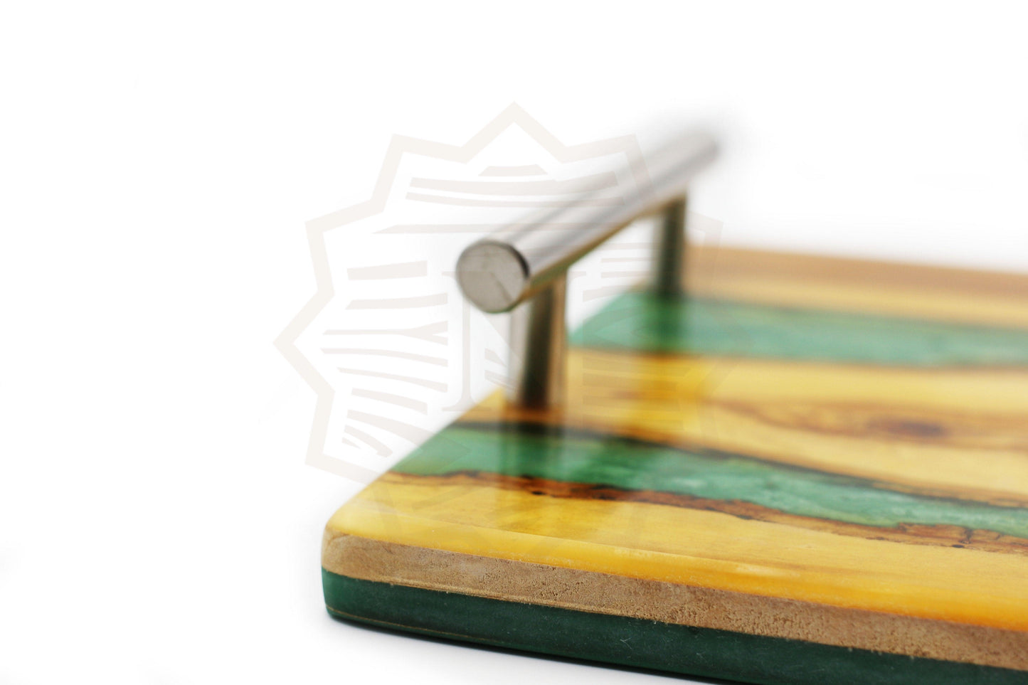 Rectangular olive wood serving tray with handles