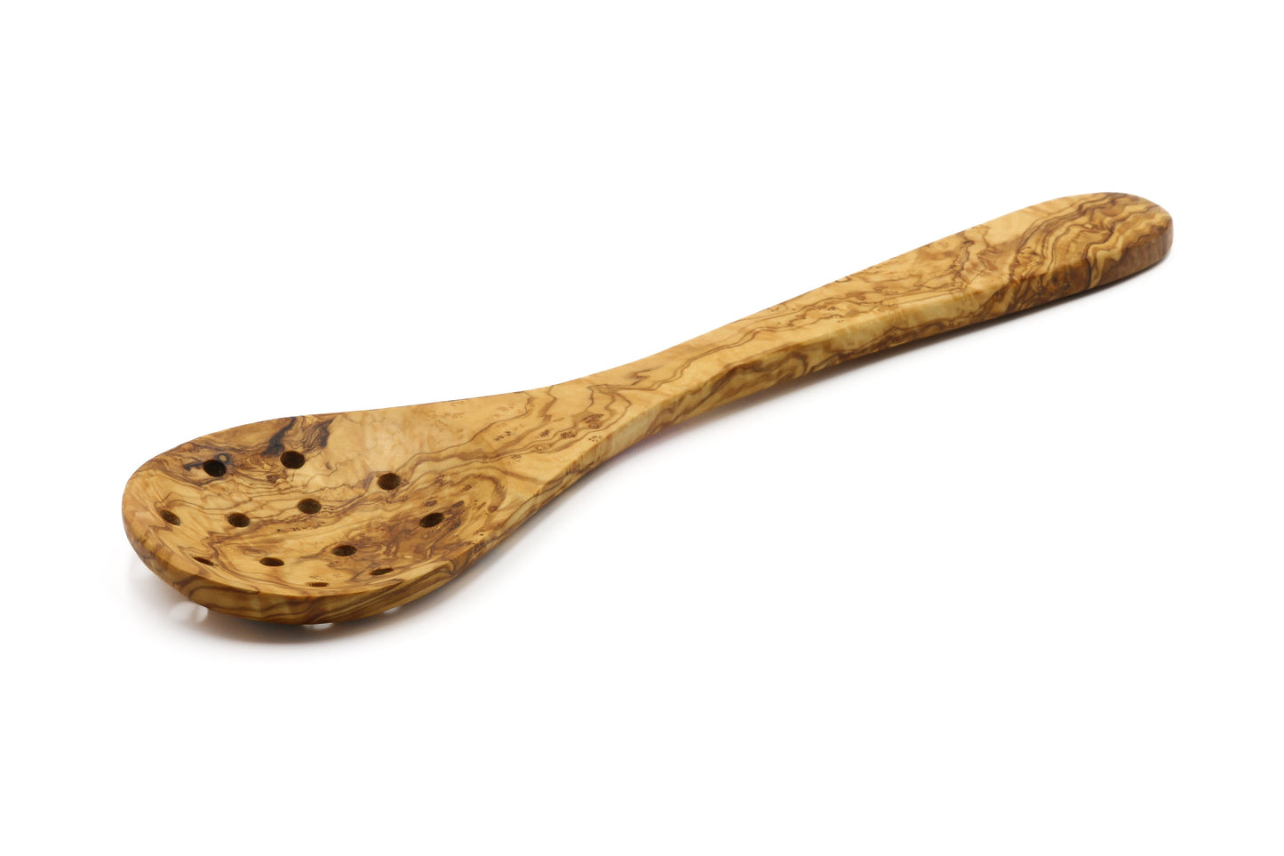 Olive wood strainer, skimmer, and serving spoon