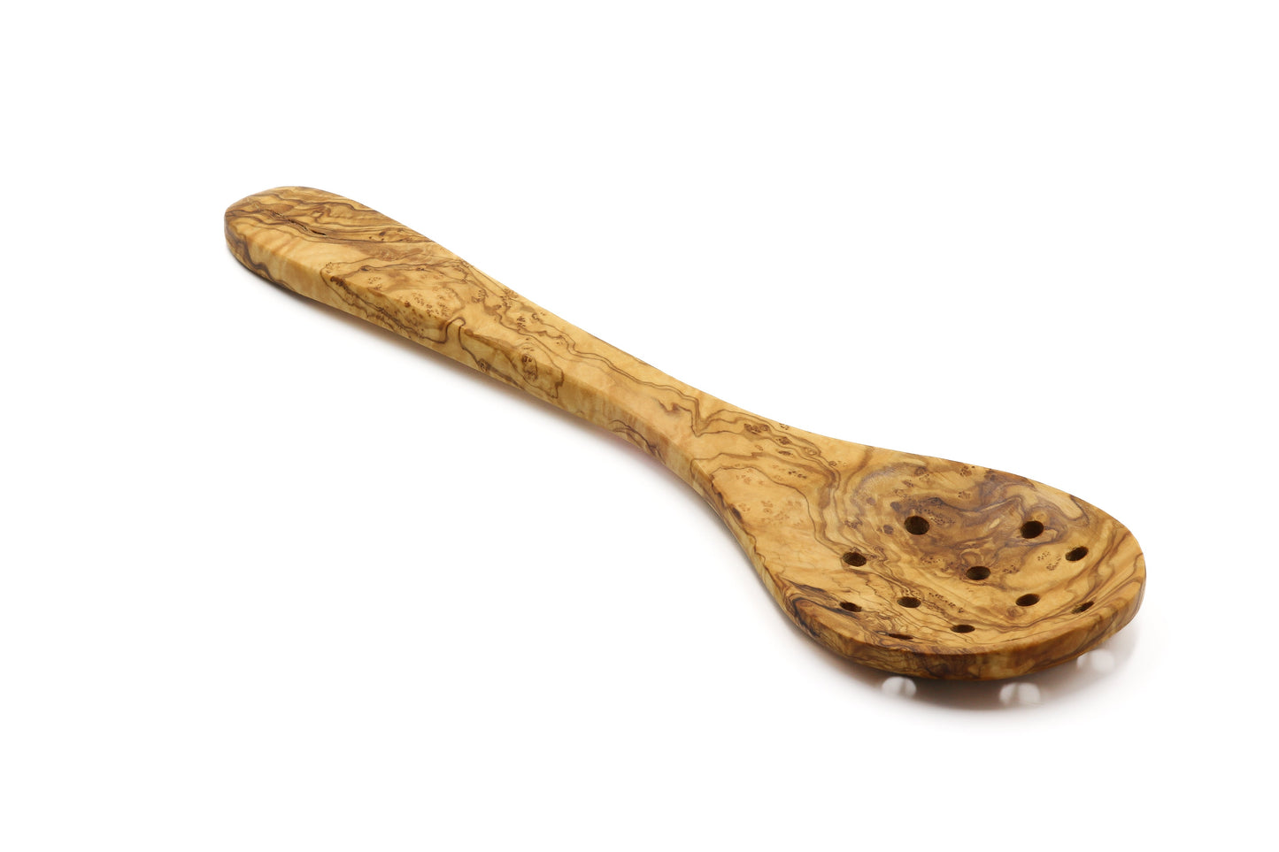 Olive wood strainer, skimmer, and serving spoon