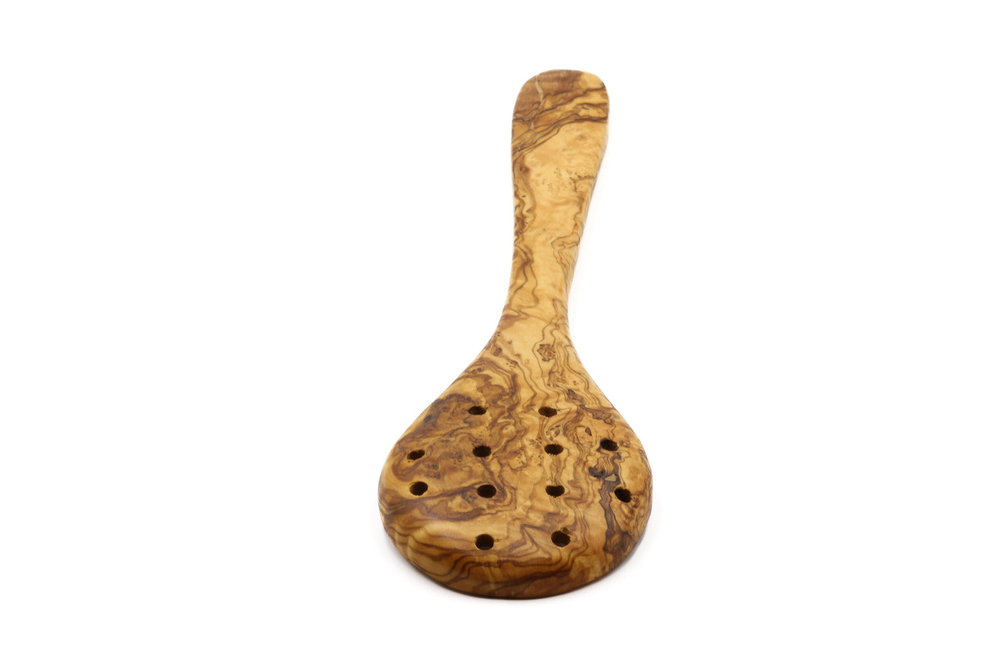 Olive wood strainer, skimmer, and serving spoon