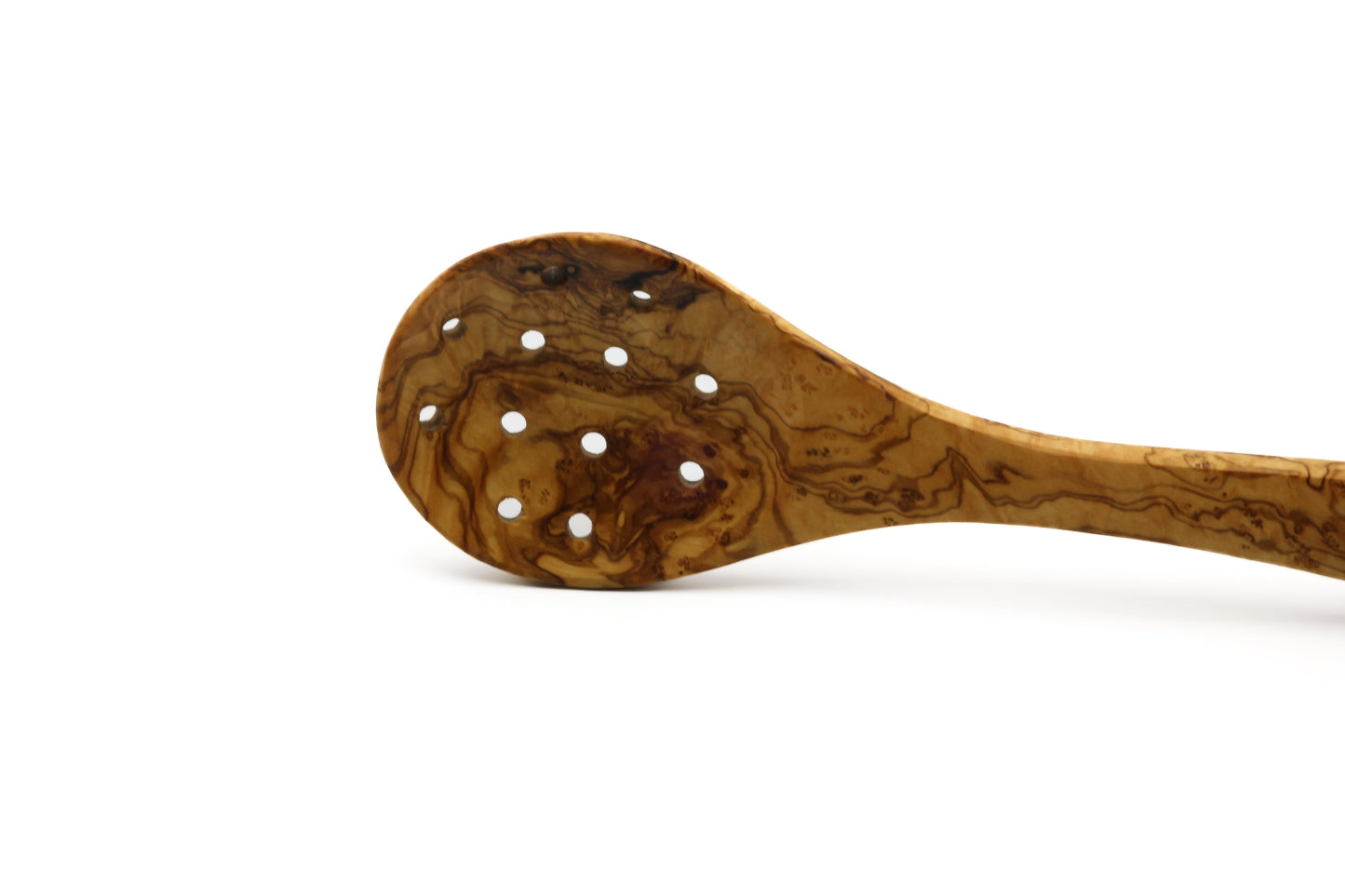 Olive wood strainer, skimmer, and serving spoon
