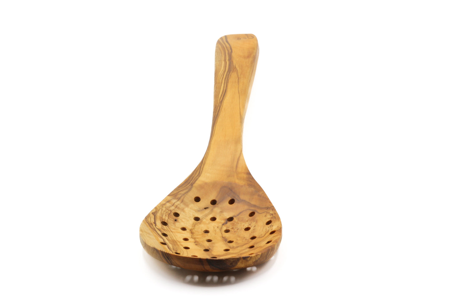 Olive wood strainer, skimmer, and serving spoon