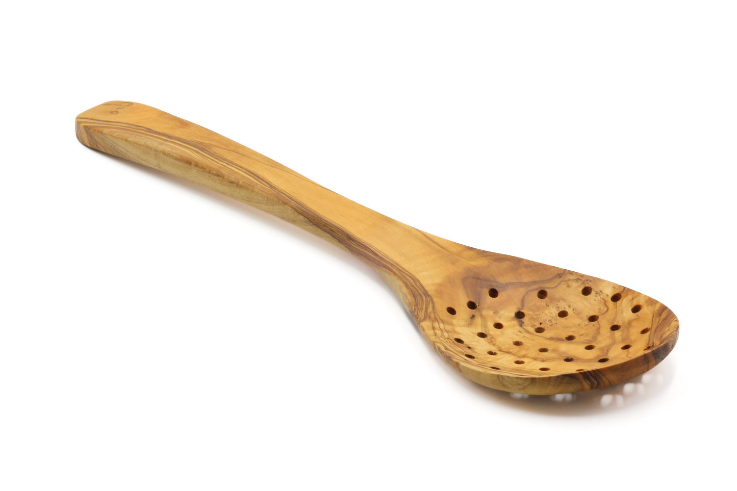 Olive wood strainer, skimmer, and serving spoon
