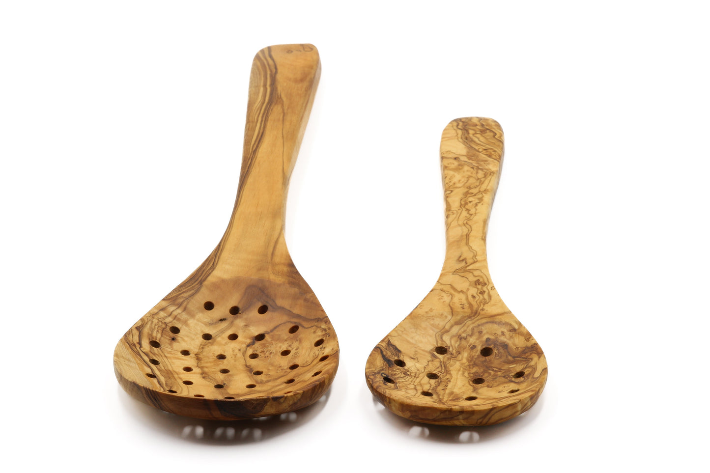Olive wood strainer, skimmer, and serving spoon