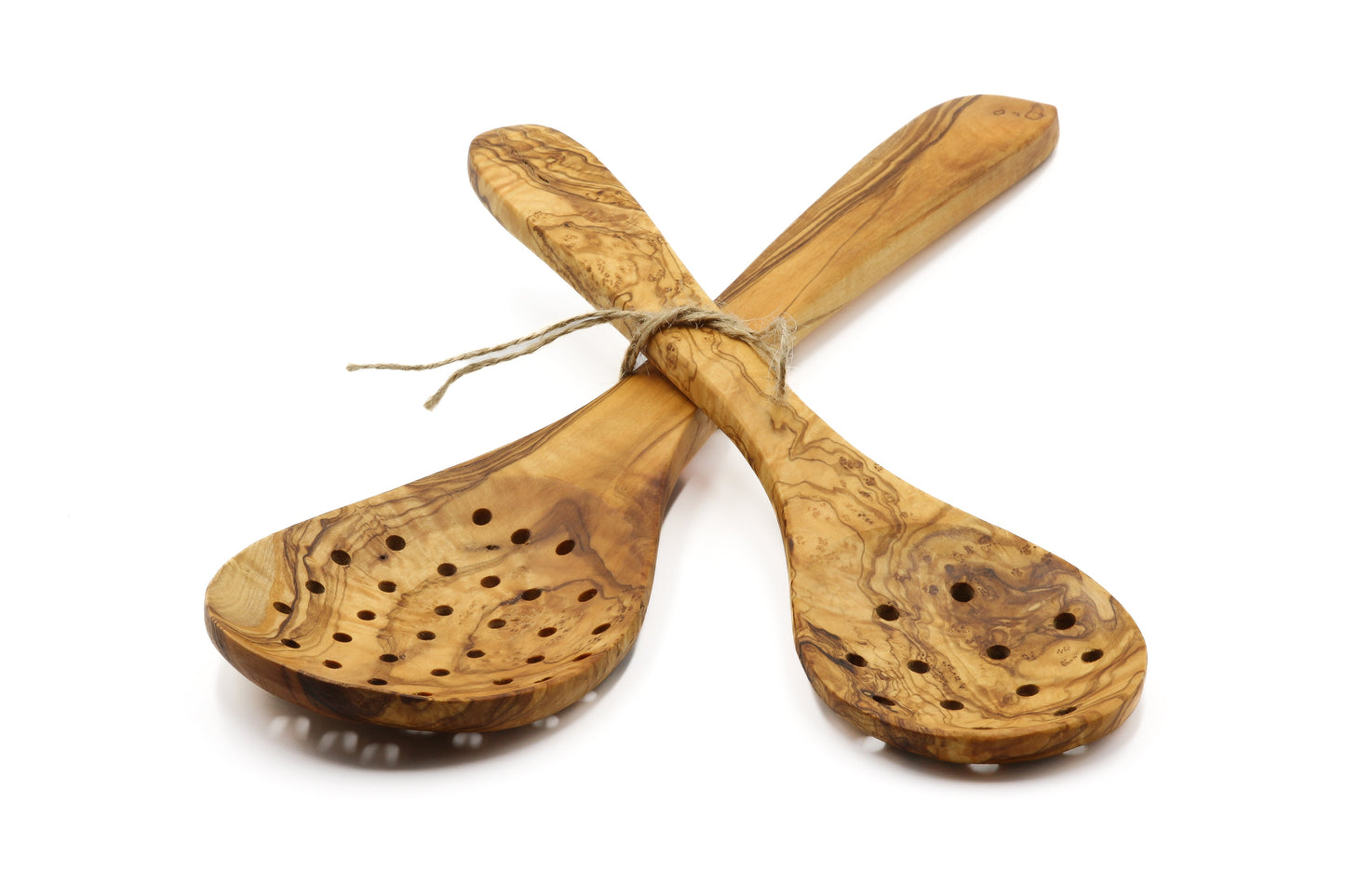 Olive wood strainer, skimmer, and serving spoon