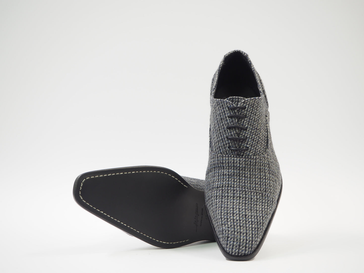 Blue & Gray Tweed Men's Dress Shoes + Belt