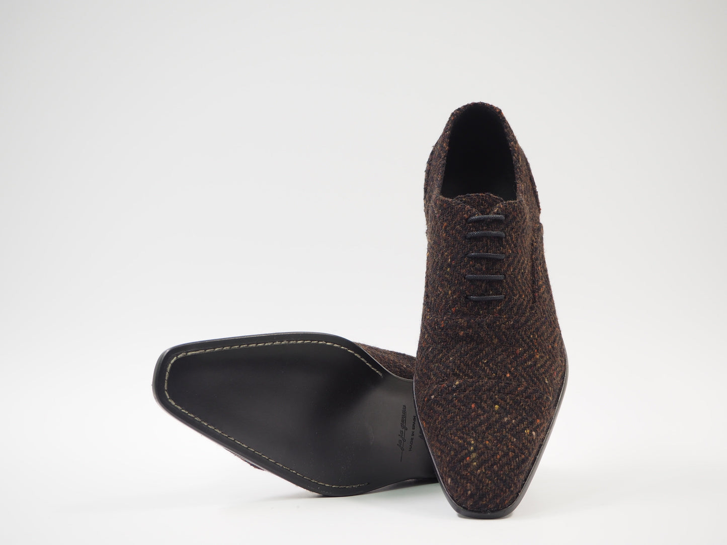 Brown & Black Herringbone Men's Dress Shoes + Belt
