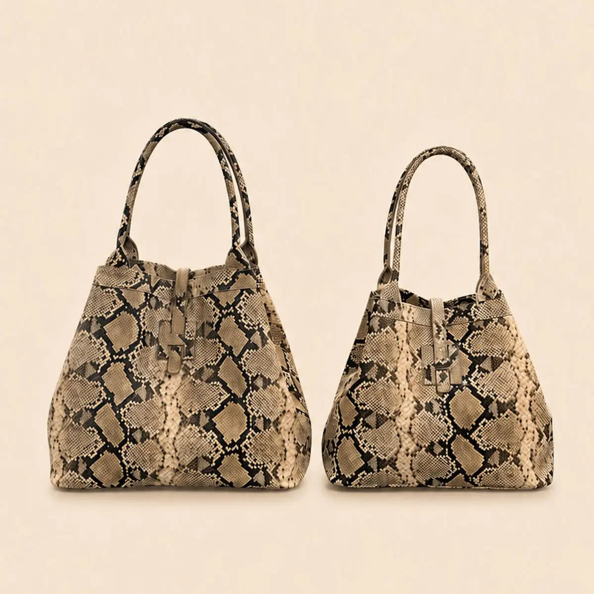 Damen-Shopper aus echtem Leder mit Schlangenprint, mittel