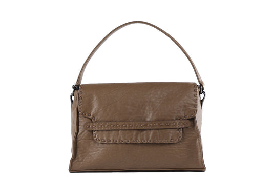 Vitello Goffrato Schultertasche Taupe aus Glattleder