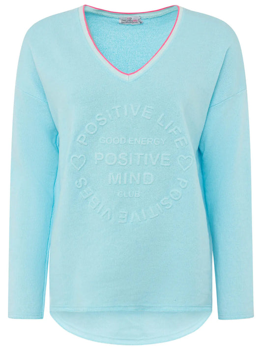 Sweat Pullover Neonkante "Positive Mind" Türkis