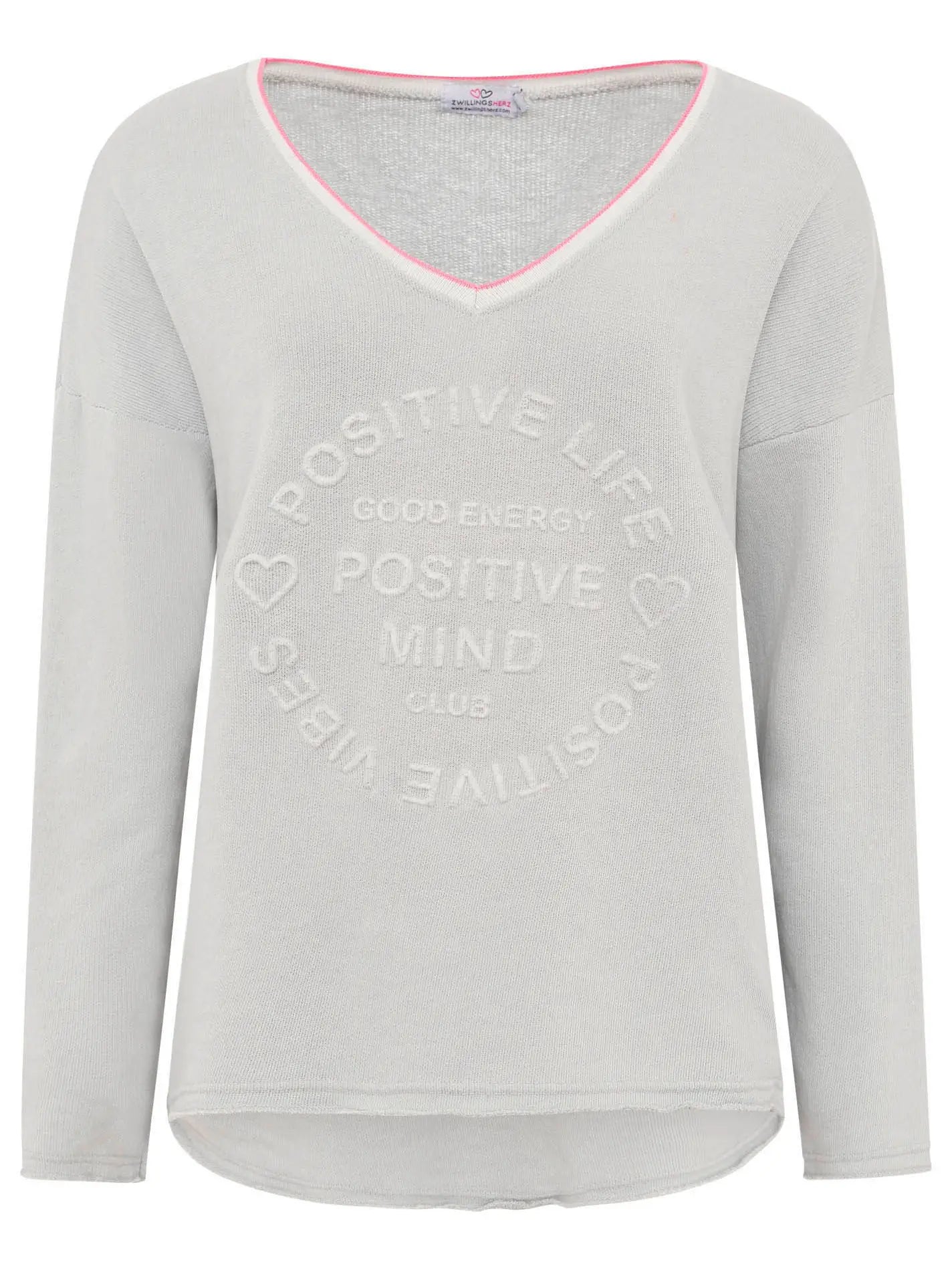 Sweat Pullover Neonkante "Positive Mind" Grau