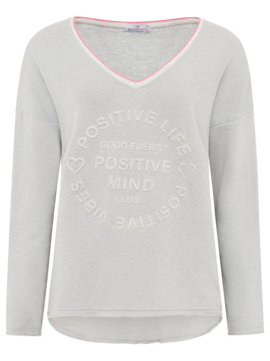 Sweat Pullover Neonkante "Positive Mind" Grau