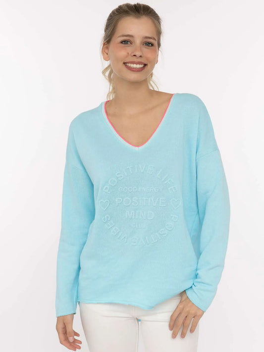 Sweat Pullover Neonkante "Positive Mind" Türkis