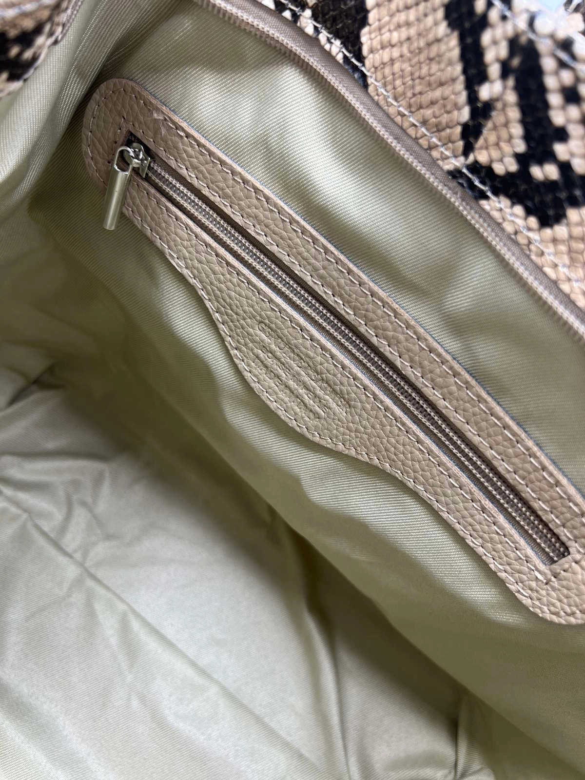 Damen-Shopper aus echtem Leder mit Schlangenprint, mittel