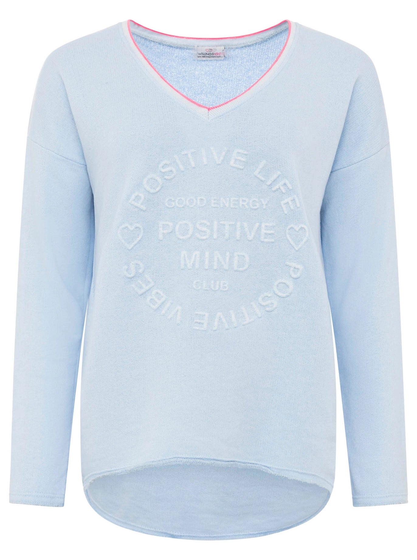 Sweat Pullover Neonkante "Positive Mind" Hellblau