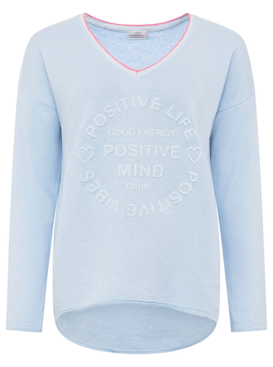 Sweat Pullover Neonkante "Positive Mind" Hellblau