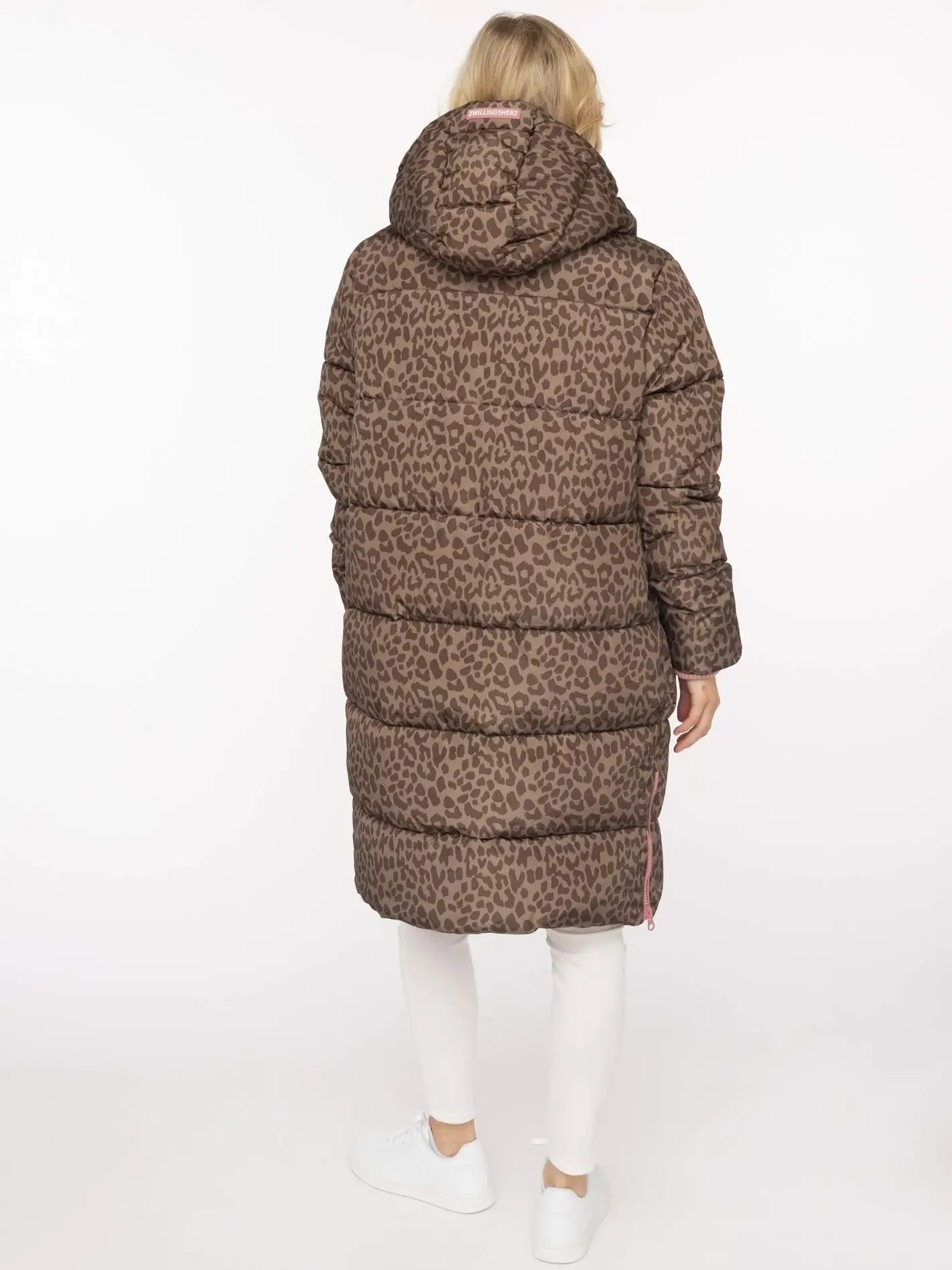 Langer Steppmantel "Leo AOP" Taupe